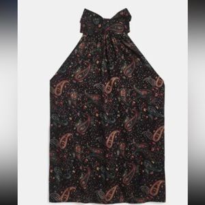 J Crew AG676 NWOT Size 8 Fancy Party Style Zoe Paisley Metallic Tie-Neck Top